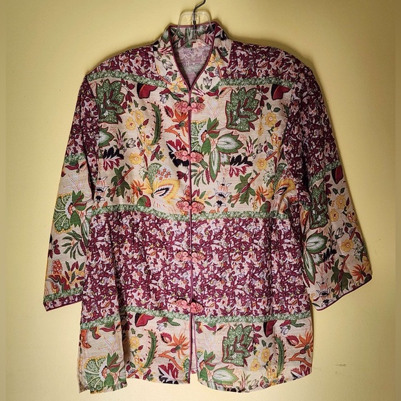 XL Women's Multi Colored Floral Asian-inspired Blouse - Picture 1 of 3